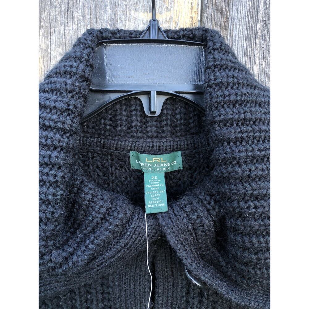 LRL Lauren Jeans Co. Women’s Shawl Collar Cardigan Sweater Black Sz XS - Picture 3 of 8